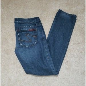 Silver Jean Size 32 33 Monica Skinny Straight Women Denim Blue Distress Pants